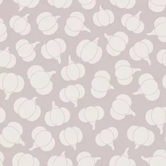 Cercles muraux Environnement naturel Modèle sans couture de vecteur coloré avec des silhouettes de citrouilles orange sur fond gris. Ornement abstrait d& 39 automne.