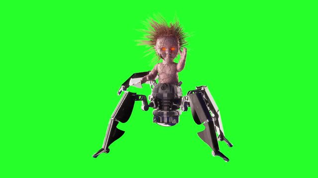 scary Halloween doll cyborg 3D render  on a green background