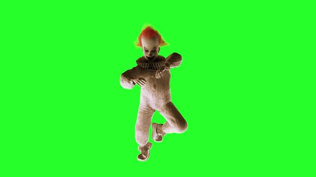scary Halloween clown dancing render 3D  on a green background