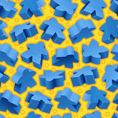 Vector board games background of blue meeples. Seamless pattern of wooden pieces for gift wrapping or wallpaper