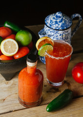Michelada cocktail in a tall pint glass