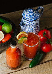 Michelada cocktail in a tall pint glass