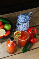 Michelada cocktail in a tall pint glass