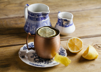 Moscow Mule Cocktail on a vintage plate