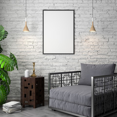 Mockup Poster in the interior, 3D illustration of a modern design