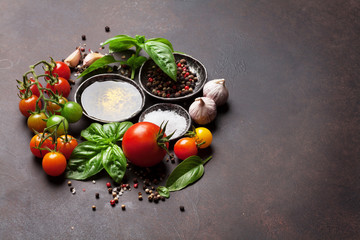 Tomatoes, basil, olive oil and spices