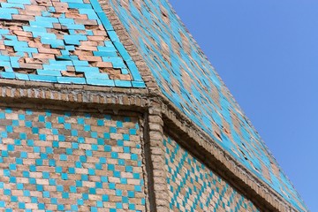Roof and wall of Iranian house in turquoise,