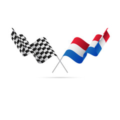 Checkered and Netherlands flags. Vector illustration.