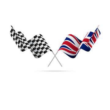 Checkered and Great Britain flags. Vector illustration.