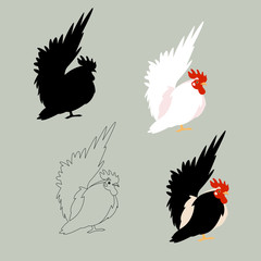 rooster   vector illustration style flat black silhouette line drawing