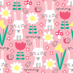 seamless spring bunny rabbit pattern vector illustration