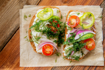 Wholesome sandwich with cheese, garden radish -Healthy Eating