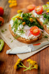 Promegranate green sourdough open face sandwiches toast