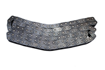 part of a used automotive gear chain isolated on white background