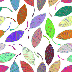 Fototapeta na wymiar Seamless pattern from multi-colored striped leaves. Seamlessly texture for the design of packaging, textiles, wrappers, coloring, wallpaper etc. 