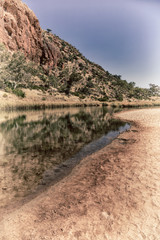 and the river near the mountain in the nature