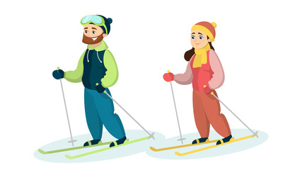 Skiers couple in snow.