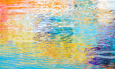 Rippled water surface texture, colorful reflections