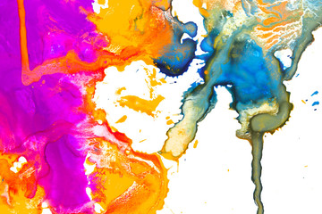 Colorful paint splashes over white