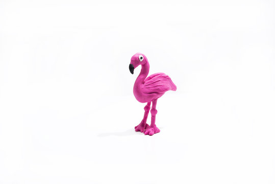 Plasticine artwork. Flamingo made from plasticine.