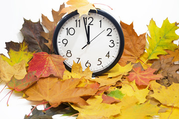 Isolated electronic wall clock. Autumn abstraction.
