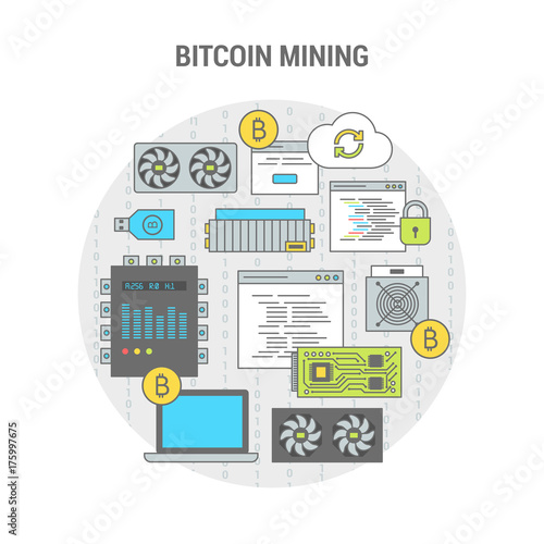 Concept Flat Banner Scheme Bitcoin Mining Stockfotos Und - 