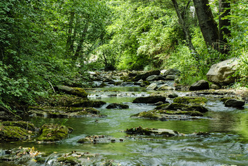 Obraz premium widok rzeki Llierca aż do jej biegu wzdłuż miasta Beget w Geronie w Hiszpanii.
