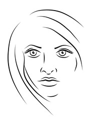 Portrait of beautiful aggressive daring brave woman. Sketch line vector illustration.