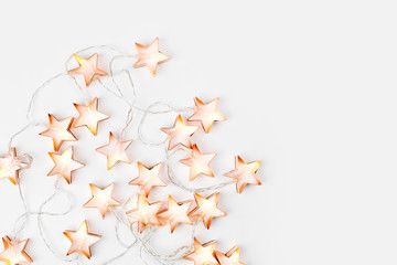 Star shaped Christmas lights. Festive decorations with copy space.