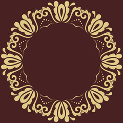 Oriental round golden pattern with arabesques and floral elements. Traditional classic ornament. Vintage pattern with arabesques