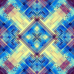 Seamless background. Geometric abstract symmetric pattern in low poly pixel art style. Polka dot pattern on low poly background.