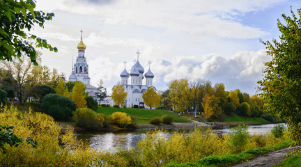 Fototapeta na wymiar View of St. Sophia Cathedral and the bell tower of the city of Vologda