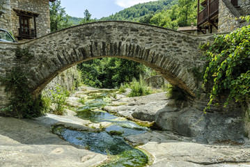 sight of a medieval bridge in the locality of Beget, Gerona, Spain.