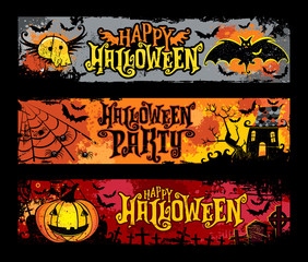 Halloween vector set of horizontal grunge banners