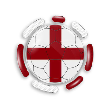Soccer ball with the national flag of England. Modern emblem of soccer team. Realistic vector illustration.