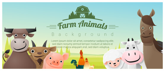 Farm animals and Rural landscape background , vector , illustration