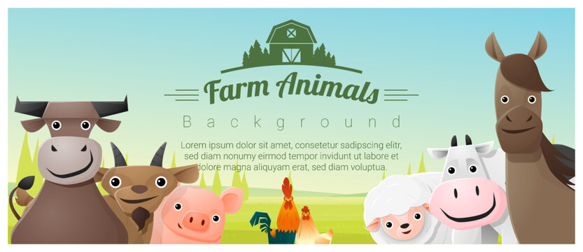 Farm animals and Rural landscape background , vector , illustration