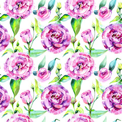 Wildflower eustoma flower pattern in a watercolor style. Full name of the plant: eustoma. Aquarelle wild flower for background, texture, wrapper pattern, frame or border.