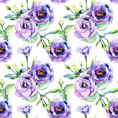 Fototapeta premium Wildflower eustoma kwiatki w stylu przypominającym akwarele. Pełna nazwa zakładu: eustoma. Aquarelle dziki kwiat dla tła, tekstury, wzoru opakowania, ramki lub obramowania.