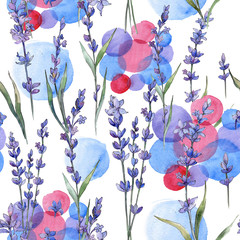 Wildflower lavander flower pattern  in a watercolor style. Full name of the plant: lavander. Aquarelle wild flower for background, texture, wrapper pattern, frame or border.