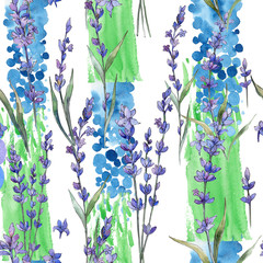 Wildflower lavander flower pattern  in a watercolor style. Full name of the plant: lavander. Aquarelle wild flower for background, texture, wrapper pattern, frame or border.