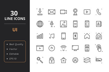 30 User Interface Line Icons