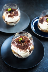 Traditional Italian dessert Tiramisu in a Glass Jar