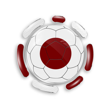 Soccer ball with the national flag of Japan. Modern emblem of soccer team. Realistic vector illustration.