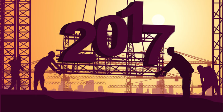 Under construction 2017 signs lightbox and workers