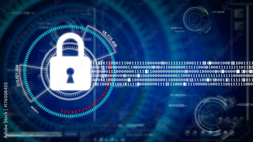 Aufkleber lock security concept on hud and cyber futuristic background for data security safety concept
