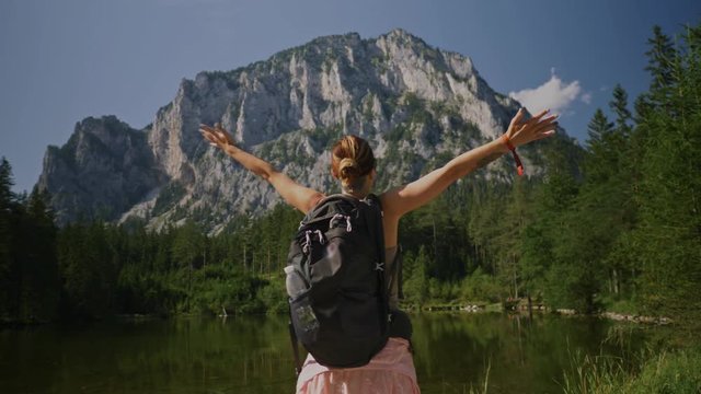 Beautiful woman hiker near Gruner See, Austria