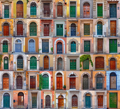 Colorful collage made of doors  from Rome, Italy