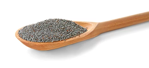 Tuinposter Spoon with poppy seeds on white background © Africa Studio