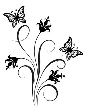 Decorative floral corner ornament with flowers and butterfly